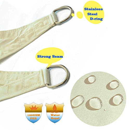 HENG FENG Sonnensegel Rechteckig 3x4m Wasserdicht PES Polyester Sonnenschutz Windschutz Wasserabweisend UV Schutz für Balkon Garten Terrasse Beige – Bild 4