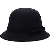 CynKen Women Polyester 1920S Vintage Cloche Bucket Hat Winter Straight Bowknot Cap