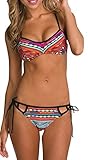 Yonala Womens Printed Push up Padded Bra Halter Raceback Beach Swimsuit Beachwear