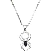 Black Rhinestone Spider Pendant Gothic Punk Necklace for Woman Men Statement Vintage Reptile Animal Charm Silver Adjustable Box Chain Jewelry Halloween Cosplay Party Gifts