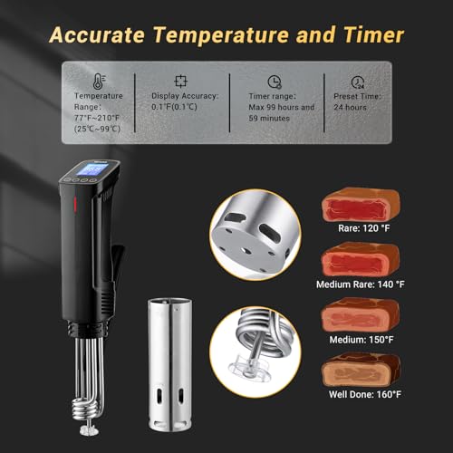 INKBIRD WiFi Sous Vide Cooker Machine ISV-100W, 1000 Watts Power Sous Vide Cooker, Accurate Temperature Time Control with Fast-Heating, Smart Wireless Immersion Circulator 14 Preset Recipes on APP