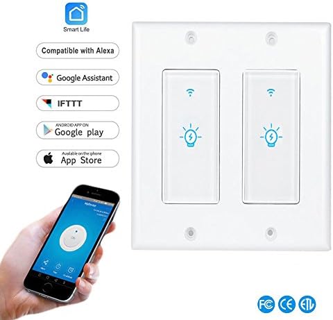 Smart Light Switch,In-wall Wireless Light Switch Compatible with Alexa and Google Home,No Hub Required,Timing Function,Overload Protection,Control Your Fixtures From Anywhere (Light Switch-2Gang)