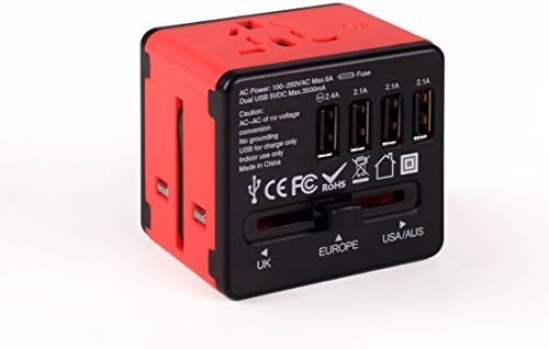 Universal Power Plug Wall AC Travel Adapter With 4 USB Port Includes 2.4A Smart USB For Super Fast Charging. Supports All International Standards [US UK AU Europe Asia]
