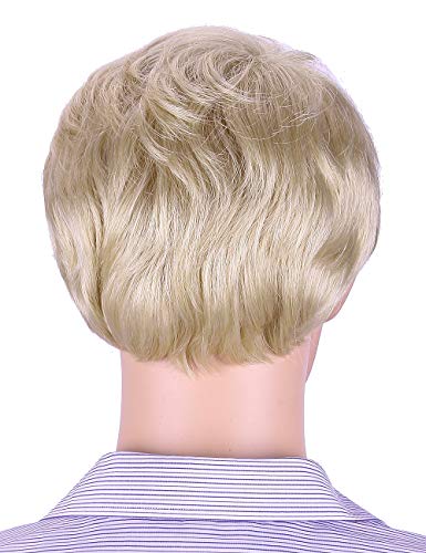 Sotica Short Blonde Wigs with Hair Bangs for Men Subtle Natural Curly Men's Toupee Wigs - Thumbnail 5