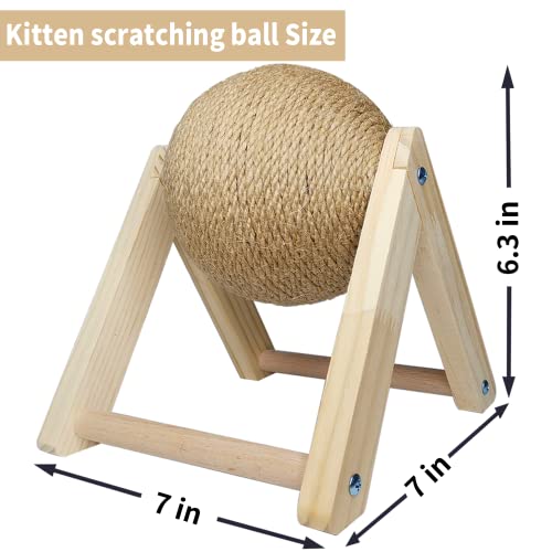 Fhiny Rabbit Scratch Toy, Natural Solid Wood Sisal Scratching Ball for