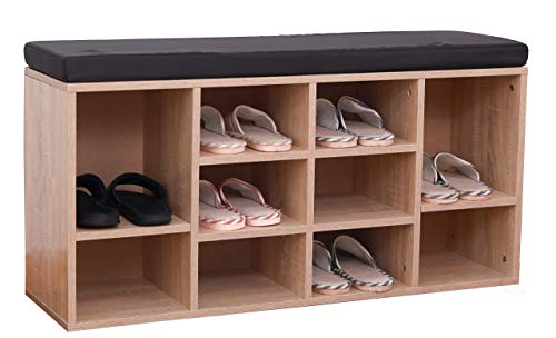 Basicwise QI003385 Natural Wooden Shoe Cubicle Storage Entryway Bench with Soft Cushion for Seating - Thumbnail 3