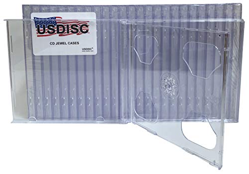 USDISC CD Jewel Cases Standard 10.4mm, Double 2 Disc, Clear, Pack of 10