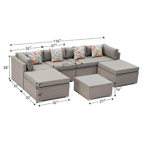 COSIEST 7Piece Outdoor Furniture Warm Gray Wicker Family Sectional