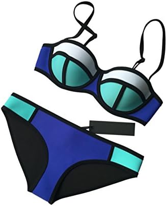 MUXILOVE Women Colour Block Wet Suit Neoprene Bikini Swimsuit Swimwear(FBA) (XL(US6-8), NavyBlue&amp;Blue)