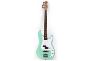 Fojill Full Size Electric Bass Guitar 4 Four String Right Handed Hand with Gig Bag For Adult Genuine Rosewood Fretboard (Green)