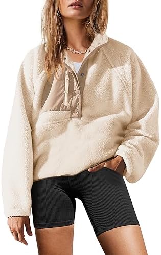 Yanekop Womens Quarter Zip Pullover Sherpa Fleece Jacket Oversized