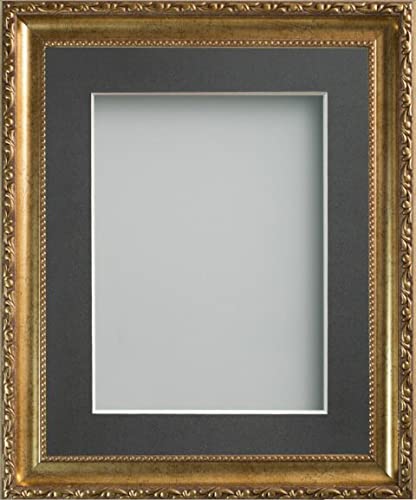 Frame Company Brompton Gold 12x10 inch Frame With Grey Mount for Image 10x8 inch *Choice of sizes* Fitted with Real Glass