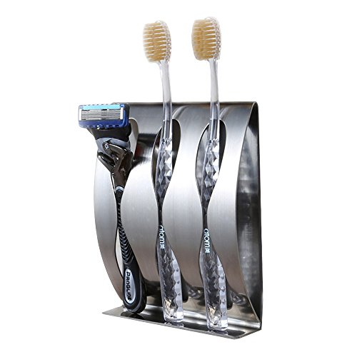 Kaimao Contemporary Toothbrush Holder Wall Mounted - Durable Stainless Steel Razor Holder with Self Adhesive for Kitchen Bathroom