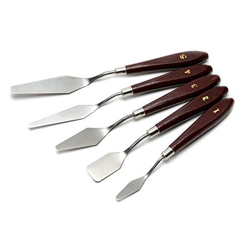 QBIX Malmesser-Set â Ultimativer Künstlerbedarf mit 5 Spachtel-Malwerkzeugen â Edelstahl-Farbschaber-Set mit Holzgriff â Perfekt für Ãlmalerei, Mischschaber, Ãlmischung – Bild 3