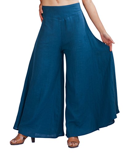 Women's Organic Cotton Palazzo Pants in Blue by Tropic Bliss, Blue, X-Large