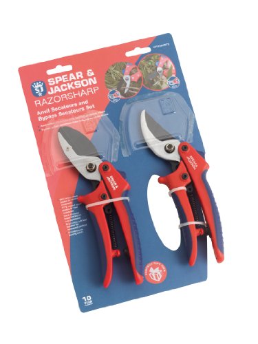 Spear & Jackson CUTTINGSET2 Bypass & Anvil Secateurs Set, Red