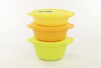 Tupperware Microondas crystalwave 800 ml cal + 600Ml Naranja + 400 amarillo Micro Pop 17199