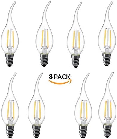 LUXON Flame tip LED filament candelabra light bulb Warm White 2700k Use in Chandeliers,Wall Sconces,and Pendant Lighting (8 Pack)