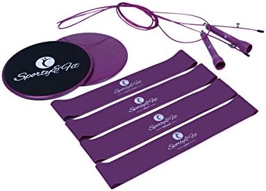3in1 Women Home Exercise Equipment by Sporty&amp;Fit - Fitness Set for Weight Loss - Jump Rope, Resistance bands and Gliding Discs