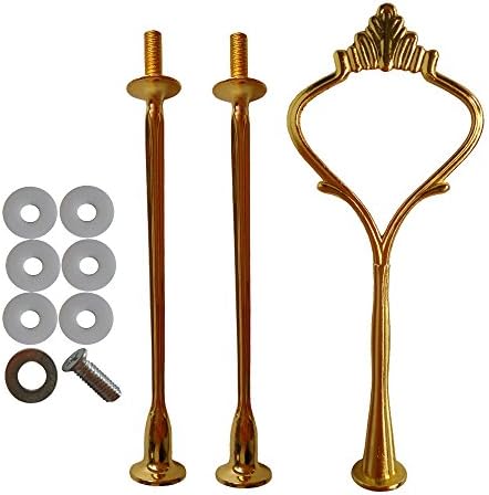 Xinlink Pack of 3 3-Tier Wedding Cake Stand Handle Party Desert Cupcake Fruit Plate Fitting Hardware Rod Center Holder Gold