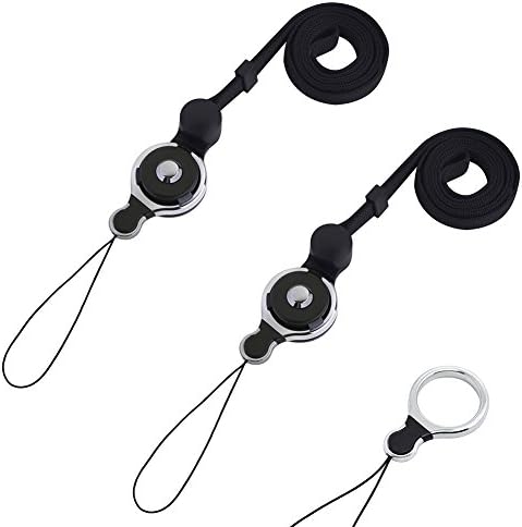 Amokin Long Detachable Neck Lanyard 2 in 1 Strap Ring For iPhone Cell Phone Camera ID Card MP3 PSP Key Black Set of 2