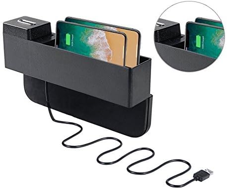 Car Seat Side Pocket, Console Side Pocket, Car Organizer with Coin Holder and 2 USB Ports Seat Gap Filler for Cellphones,Keys,Cards,Wallets,Coins by Dr.Auto