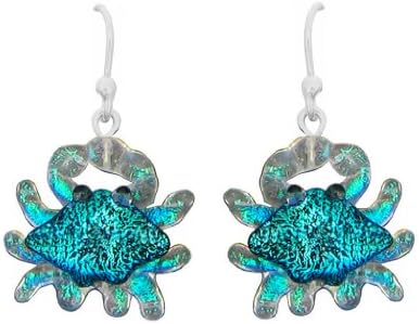Sterling Silver Dichroic Glass Blue Crab Lampwork Earrings