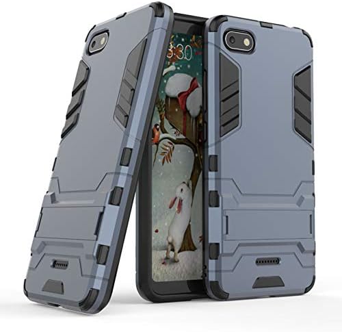 DMG Rugged Armor Hard Back Case 360 Bumper Protection Kickstand Cover for Xiaomi Redmi 6A (Pebble Blue)