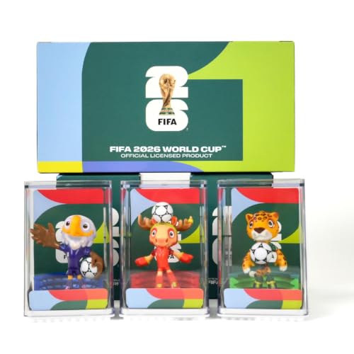 Sanyetral FIFA 2026 Copa Mundial Oficial Licenciada Conjunto de Figurinas de Mascotas de 3 con Caja de Exhibición (Arce, Zayu y Clutch), Figura de Modelo de Mercancía Oficial para Coleccionistas