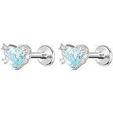 Niaspi G23 Titanium CZ Heart Cartilage Stud Earrings for Women Crystal Hearts Internally Threaded Flat Back Studs Earrings Dainty Piercing Ear Jewelry