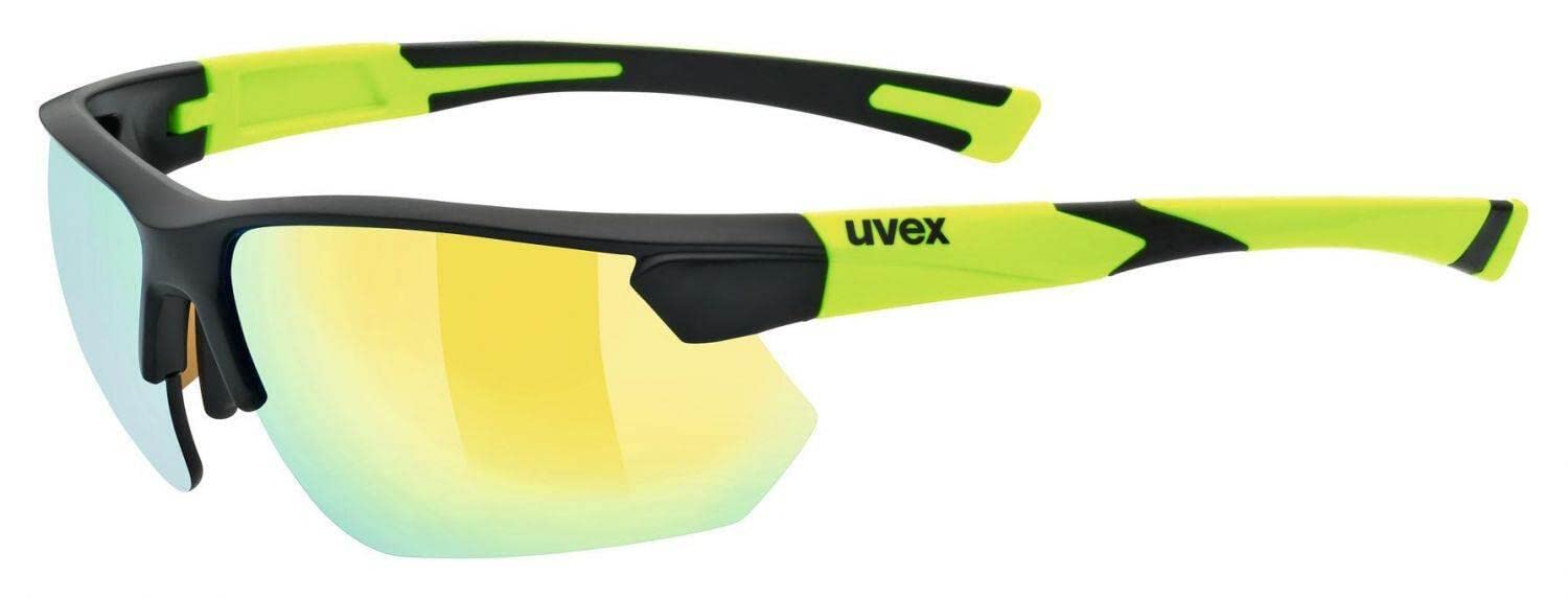 uvex Sportstyle 221 - Sports Sunglasses for Men and Women - Mirrored Lenses - Extra Wide Field of Vision - Black Matt Yellow/Yellow - One Size