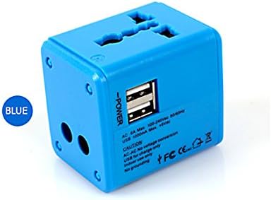 Travel Adapter,Airsspu Universal All in One Worldwide Travel Power Plug Wall AC Adapter Charger with Dual USB Charging Ports for US/EU/UK/AU (Blue)