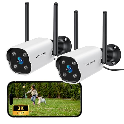WOLFANG 2-Pack Outdoor Cameras for Home Security, 2K Fixed CCTV Camera