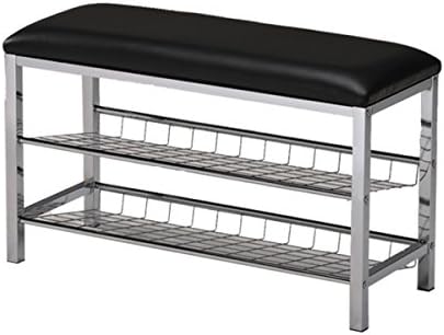 Chrome and Black Vinyl Shoe Rack Storage Bench
