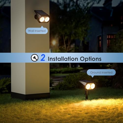 Quntis 3 Color Change 6 Pack Solar Spot Lights,Warm White/Cool/Natural, IP65 Waterproof &Type-C Charge Solar Lights Outdoor for Rain Winter, Wall/Ground Landscape Spotlights for Garden Yard Patio Path