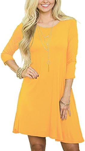LOUQIS Women's 3/4 Sleeve Pockets Casual Swing Dress (M, Yelllow)