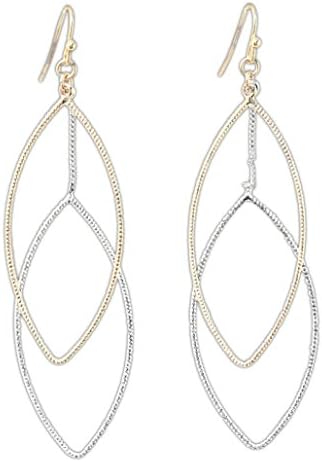 Rain Jewelry 2.75" Double Wire Marquis Earrings on French Wire (Two Tone)