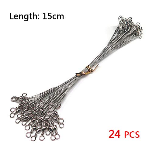 Jammas 24PCS/lot Fishing Lure Trace Wire Leader line Swivel Tackle Spinner Shark Spinning with 15CM, 23CM, 30CM - (Color: 15cm Silver)