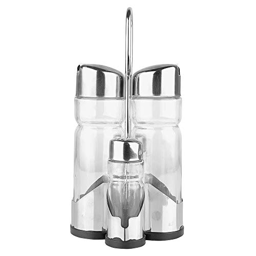 Spice Rack,Stainless Steel Stand Holder with 4 Empty Glass Bottles - Vinegar Bottles Set Including Olive Oil/Vinegar Dispensers Bottles,Cruet/Small Salt and Pepper Shaker. Perfect for Cooking & Grill.