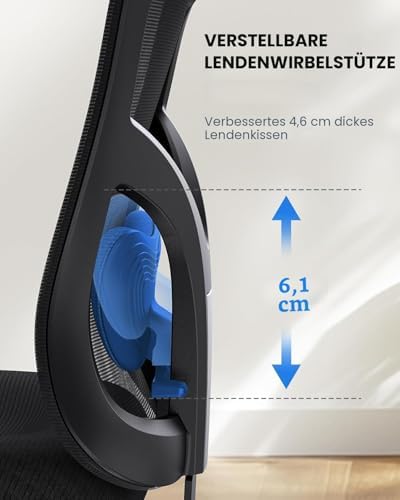 Ergonomischer Bürostuhl mit gepolsterter Lendenwirbelstütze, 2D-Kopfstütze, verstellbaren Armlehnen, verbessertem Sitzkissen, 130° Neigung, Computerstuhl für das Büro zu Hause