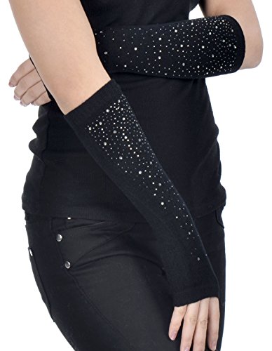 Simplicity Women's Long Knitting Stretchy Fingerless Gloves w/ Rhinestone, Black