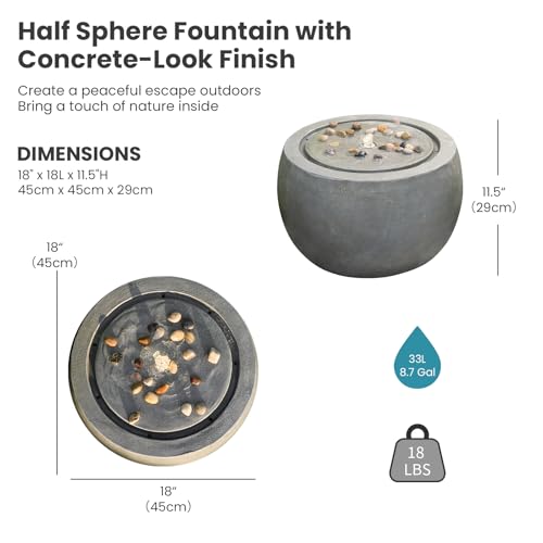 Tankana Garden Water Fountain Outdoor Bubbler Water Feature Indoor with Lights & Pump and Pebbles Waterfall Fountains Concrete Effect for Patio Deck Yard Home Decor Gray, 18 "L x 18" W x 11.5" H