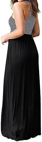 ESOEM Sleeveless Stripe Long Polyester Dress,Round Neck Sling Tight Sexy Summer Dresses