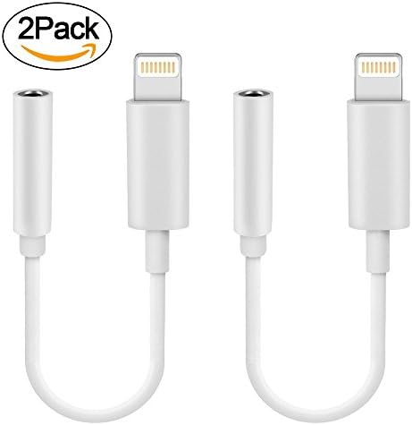 Koharu Lightning Adapter[2-Pack],Lightning Connector to 3.5mm Headphone Earphone Extender Jack Adapter Convenient and Suitable for iPhone 6/6s/7/7 Plus/8- White