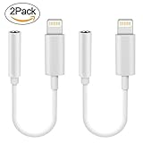 Headphone Adapter to 3.5mm earbuds Jack Adapter Earphone for iPhone 7 and 7 Plus Lightning Connection Converter (White) [2 Pack]