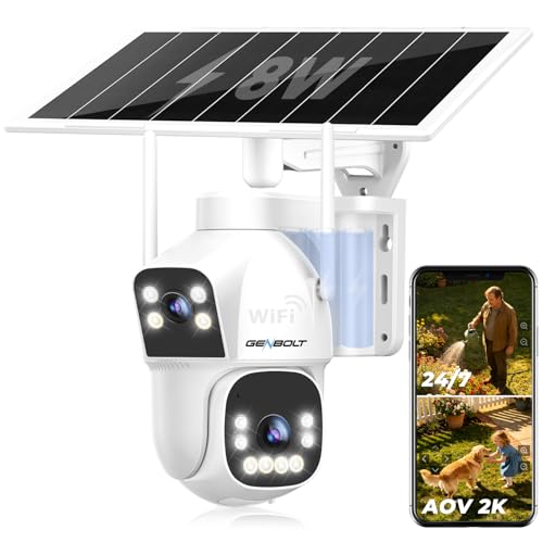 GENBOLT 2.5K AOV WiFi Solar Security Camera Outdoor Wireless, 7/24 Recording 3MP+3MP IP Surveillance Camera with 90FT AI Detection, 8W 15600mAh Battery Powered Camera CCTV