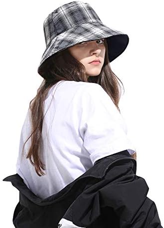 DOCILA Reversible Tartan Plaid Print Bucket Hats for Women Vintage Rollable Fisherman Sun Caps