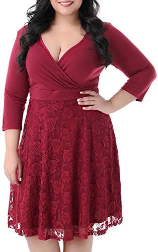 KILOLONE Womens 1950s Plus Size Dresses Christmas Party Vintage Retro Bridesmaid Evening Lace Sleeveless Cocktail Dress
