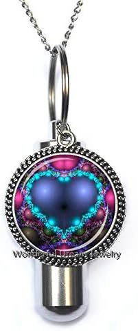 Waozshangu Valentine Day Heart URN Blue Purple Heart Cremation URN Necklace Heart Jewelry Sweetheart Cremation URN Necklace I Love You Cremation URN Necklace Gift,PU259