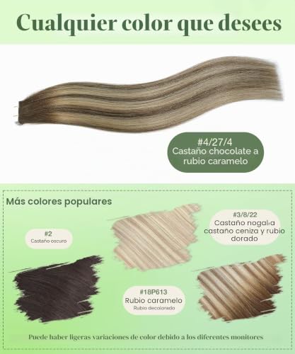 SURNEL Balayage Tape in Hair Extensions Chocolate Brown to Caramel Blonde 50 cm 50 g 20 Pieces Chocolate Brown Adhesive Extensions Remy Human Hair Natural (#4/27/4-50cm)